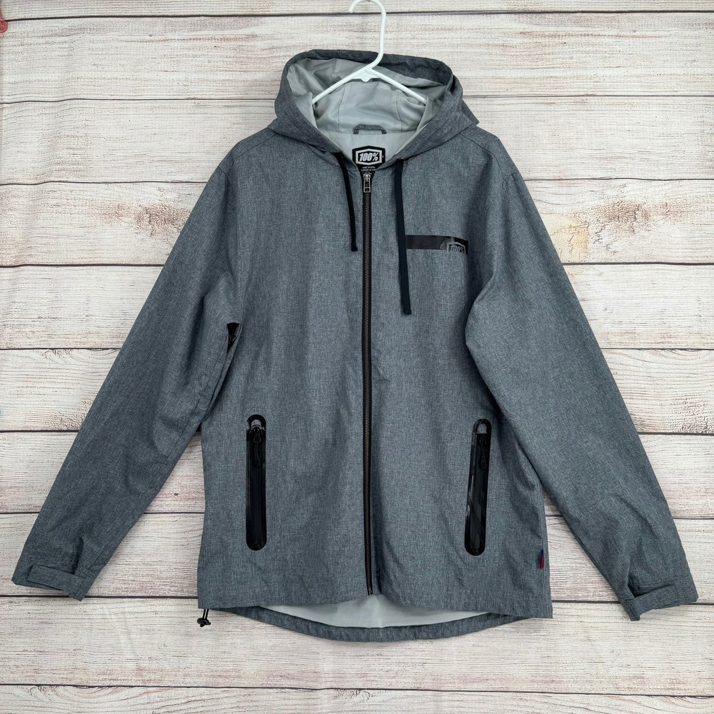 100%‎ Speedlab Hooded Jacket Mens Large Grey Full Zip Technical Windbreaker